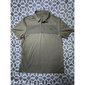 Adidas Polo Shirt Mens Large Dark Green Floral Chest Print Golf Performance